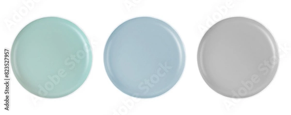 Fototapeta Set of three empty plates isolated on white background 