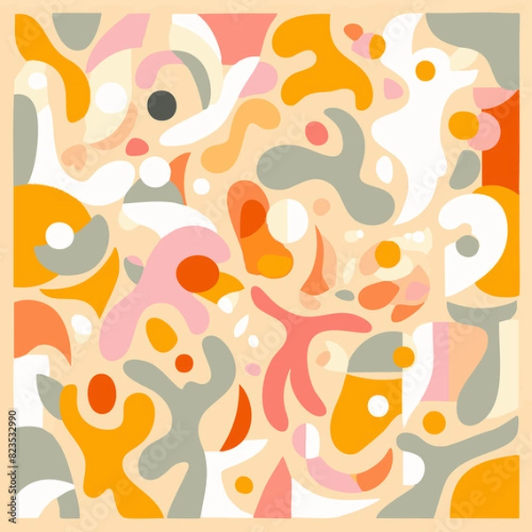 Fototapeta Warm Embrace: An Illustrative Journey into Family, Motherhood, and Human Connections with Soft Biomorphic Forms and Human-like Shapes Depicting the Essence of Relationships and Emotional Bonds