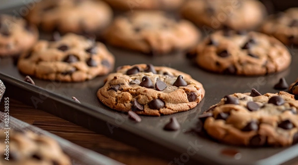 Fototapeta Chocolate chip cookies on baking sheet