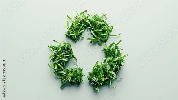 Fototapeta Recycling icon from grass on white background. The problem of ecology, waste recycling, waste disposal, reusable use, recyclables use, consumer culture. Concept eco earth day.