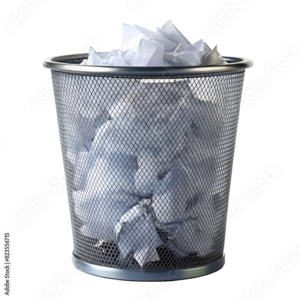 Fototapeta trash bin with paper on transparent background