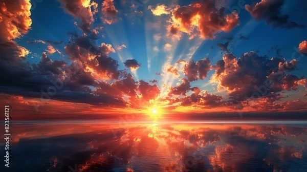 Fototapeta Generate a visual narrative of a sunset amidst cloudy skies