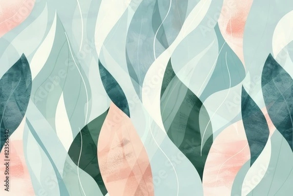 Fototapeta pattern illustration of green different leaves and plants, minimal shapes on isolated white background, abstract composition for varoius eco projects design