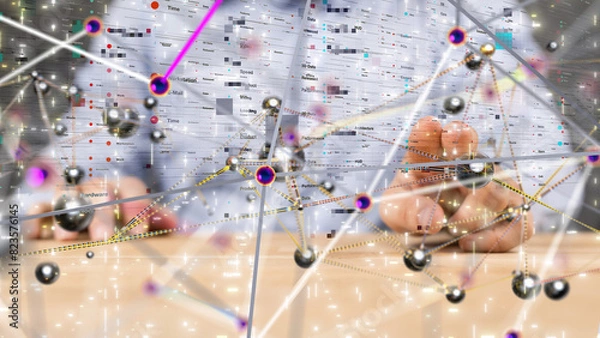 Fototapeta Neural network 3D illustration. Big data and cybersecurity - 3d