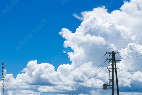 Fototapeta 夏の青空と入道雲と電柱
