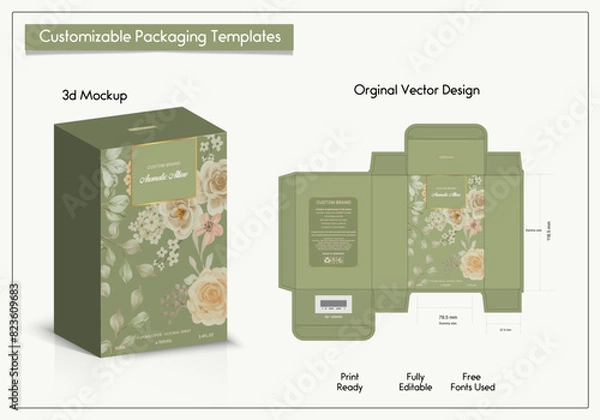 Fototapeta Box packaging die-cut template design. 3d mock-up of colorful and creative box design frames, for packaging, and design of Fragrance Box products Isolated on the background. vector illustration