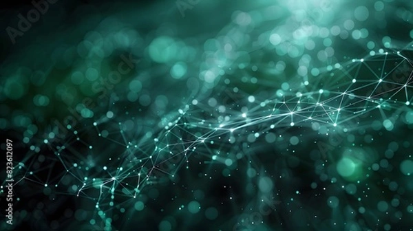 Fototapeta Abstract futuristic network background with interconnected nodes and bokeh effect. Perfect for technology, science, and innovation themes.