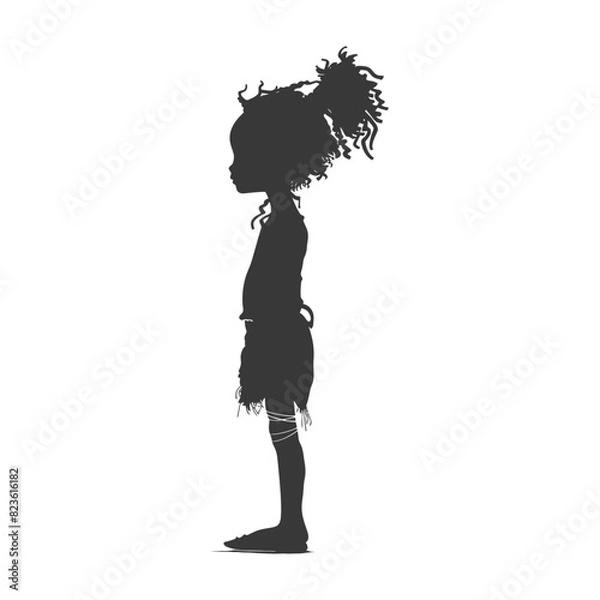 Obraz Silhouette native African tribe little girl black color only