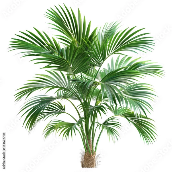 Fototapeta palm tree planted in a pot, on isolated transparent background