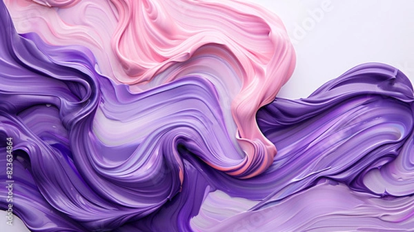 Fototapeta Deep purple and soft pink oil paint gently swirled on a solid white canvas, evoking a subtle yet rich twilight theme.