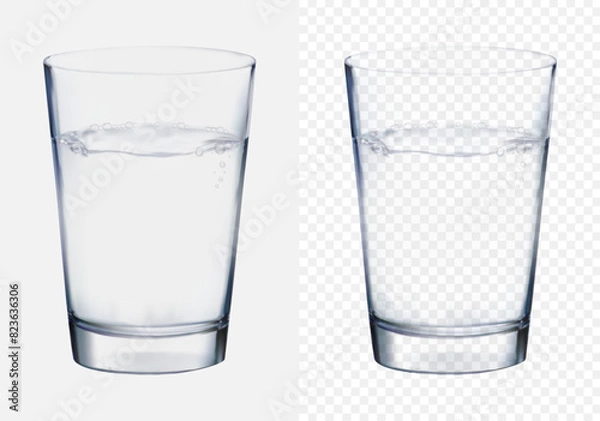Fototapeta Water glass isolated on transparent background. Realistic water glass
