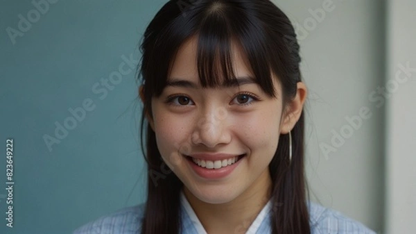 Obraz 前髪ありの微笑む女性のポートレート