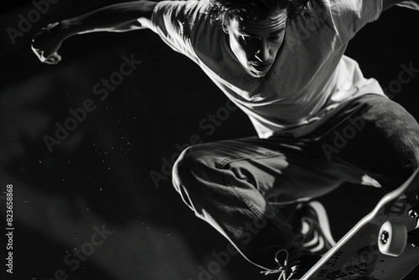 Fototapeta Teenager with skateboard weekend hobby in skate park generative ai technology