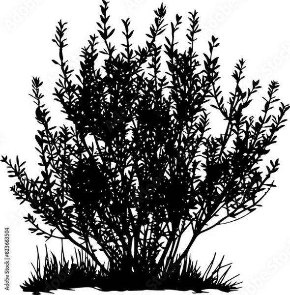 Fototapeta silhouette bush with leaves and shadow on white background. AI generated illustration.