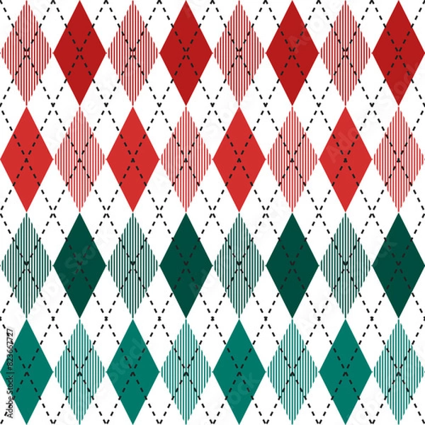 Fototapeta Christmas argyle pattern. Argyle vector pattern. Argyle pattern. Seamless geometric pattern for clothing, wrapping paper, backdrop, background, gift card, sweater.