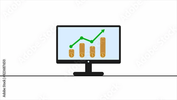 Fototapeta Business graph dollar coin computer monitor animation