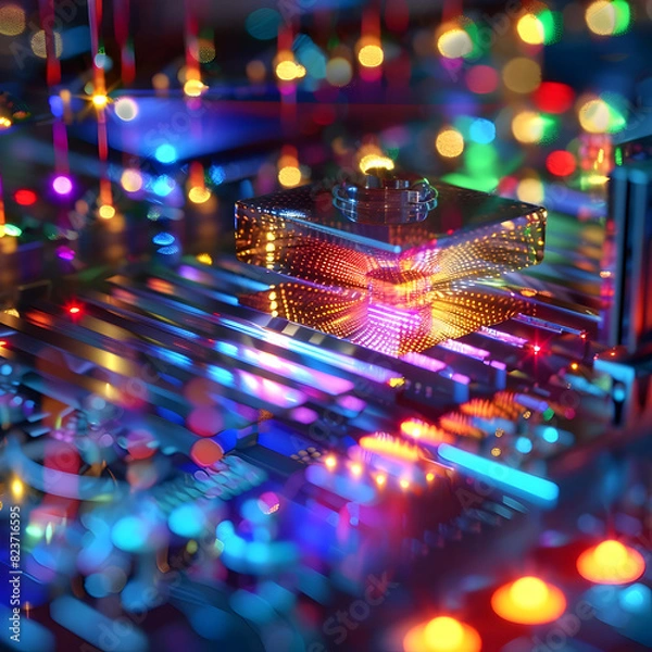 Obraz Captivating Quantum Powered Digital Landscape Glowing Neon Geometric Patterns Illuminating the Future of Navigation