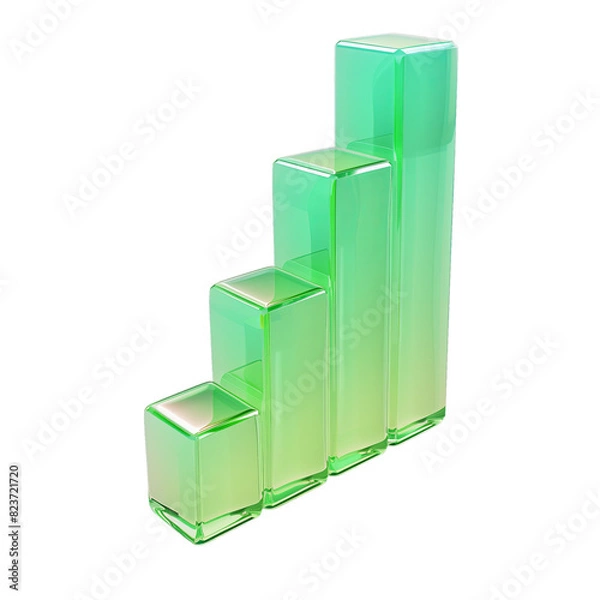 Fototapeta Bar chart, 3d icon, glass texture, with green gradient, isolated on white background