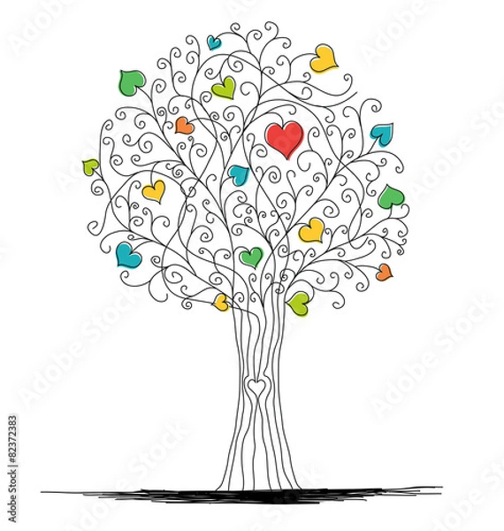 Obraz Swirl tree with hearts wedding invitation concept