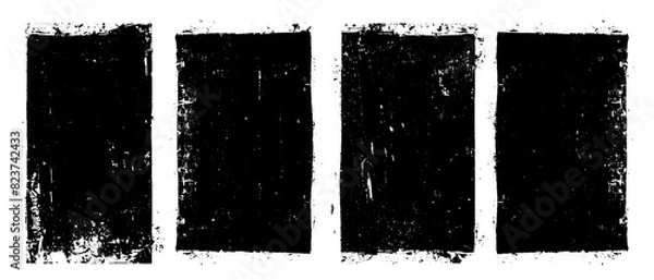 Fototapeta Set of abstract black rectangles with grungy textured details. Ideal for posters, canvases or digital art projects. Monochrome vector illustration for trendy decor