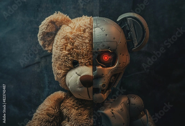 Fototapeta teddy bear half real, half robot