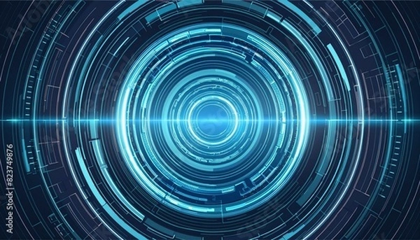 Obraz 青白いメカニックな同心円背景_01