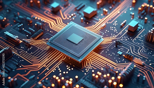 Fototapeta High-Tech Processor on Advanced Circuit Board