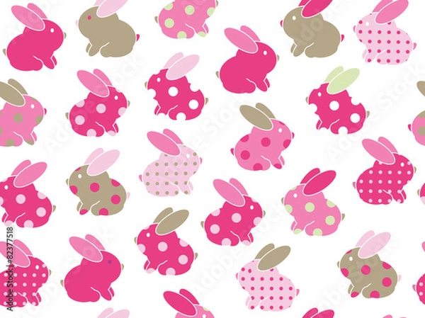 Fototapeta Vector seamless cute  rabbits  pattern ,  pink and green colors,