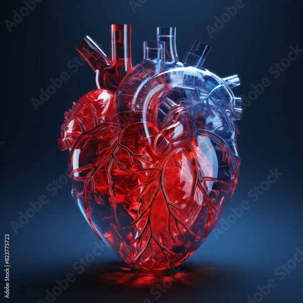 Obraz 3d rendered transparent human heart in dark background