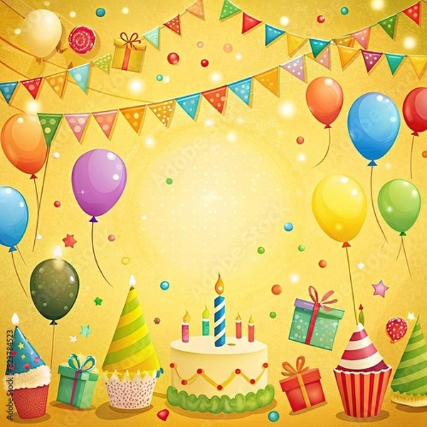 Fototapeta birthday party background on yellow