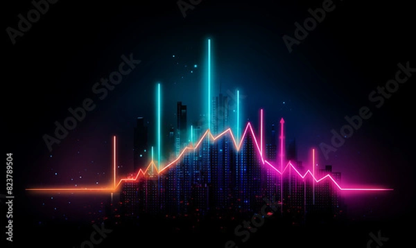 Fototapeta Neon business graph, a fresh approach to business analysis and research, It means to thrive and grow