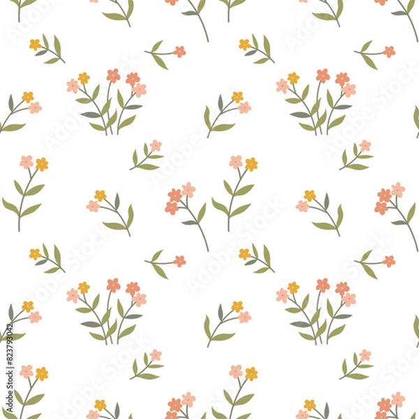 Fototapeta Vector decorative flowers seamless pattern design for fabric, wallpaper or wrapping paper.