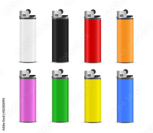 Fototapeta Set of Blank Colored Plastic Lighters isolated on white background. Graphic template for web design. Vector illustration