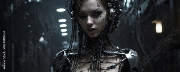 Obraz cibernetic woman with a mask, female robot, artificial intelligence, dark side