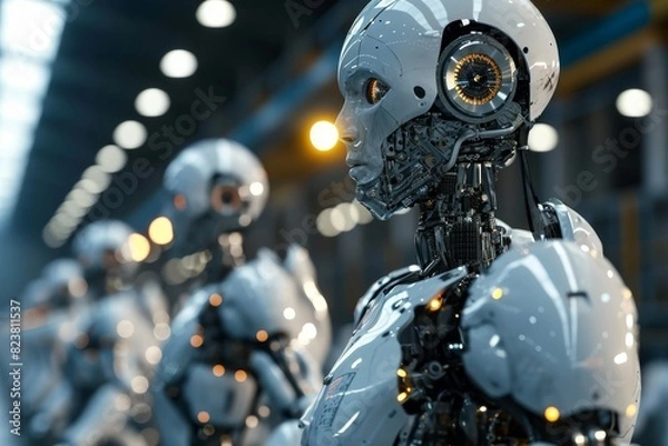 Fototapeta Advanced robots working in a factory, AI generated