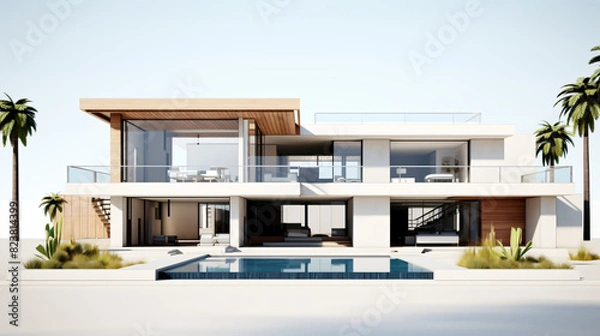 Fototapeta 3d rendering of a modern house with swimming pool
