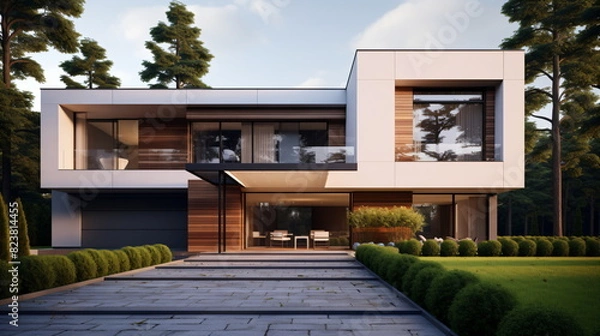 Fototapeta 3d rendering of a modern house with garden