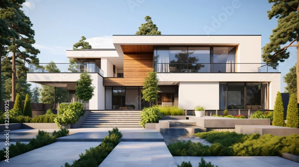 Fototapeta 3d rendering of a modern house with garden