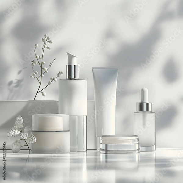 Obraz 3d render cosmetic blank mock up with white background