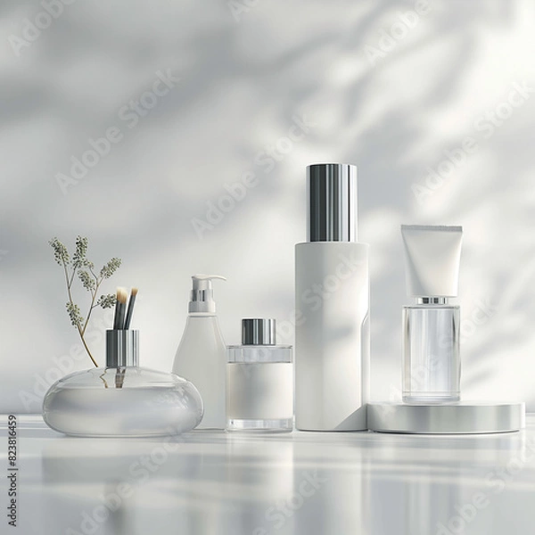 Obraz 3d render cosmetic blank mock up with white background