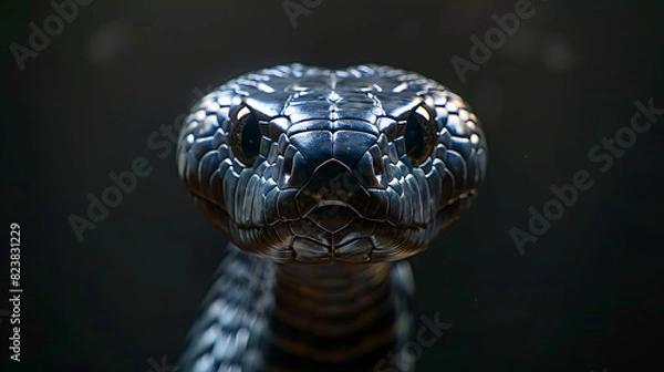Obraz Black mamba, snake facing the camera, dark background.