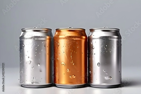 Fototapeta Realistic set of 3 alternate colors soda cans Mockups, product mockups