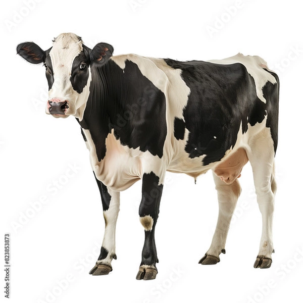 Fototapeta A cow looking at the camera isolated on transparent background.