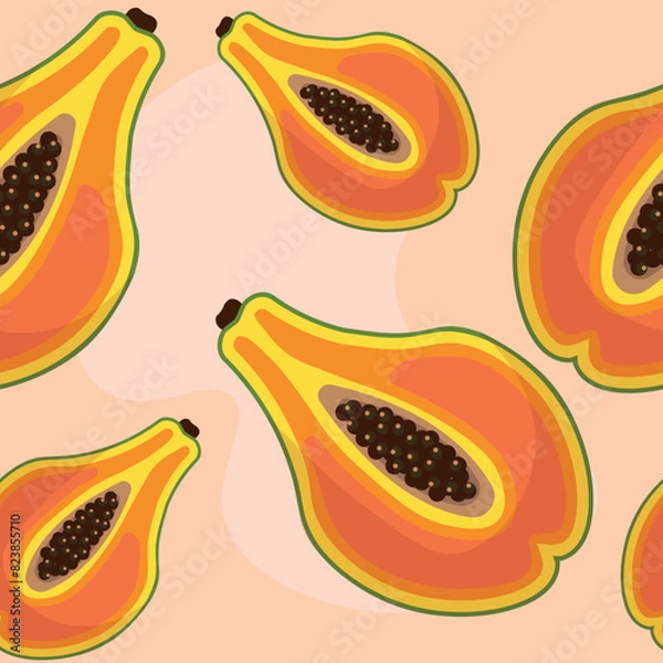 Fototapeta Papaya seamless pattern vector illustration