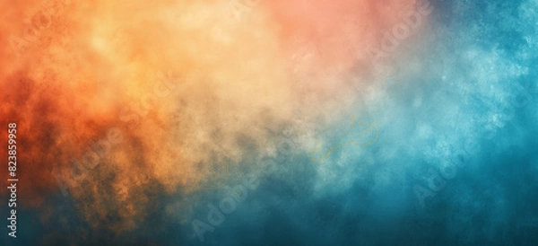 Fototapeta Grunge gradient texture background, Soft gradient fade, orange to blue spectrum, grain effect, abstract