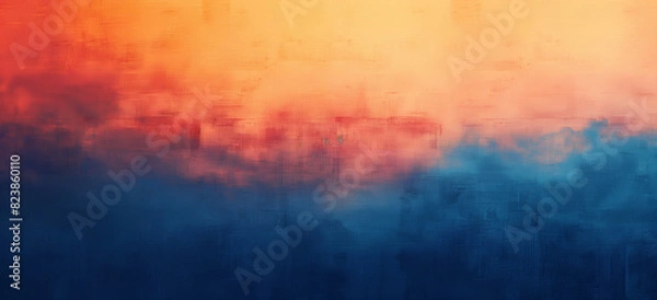 Fototapeta Orange and blue gradient grunge texture background, Vibrant gradient, orange merging into blue, soft grain overlay, modern design
