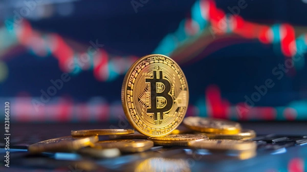 Fototapeta bitcoin with trading graph, financial investment concept can be use as background