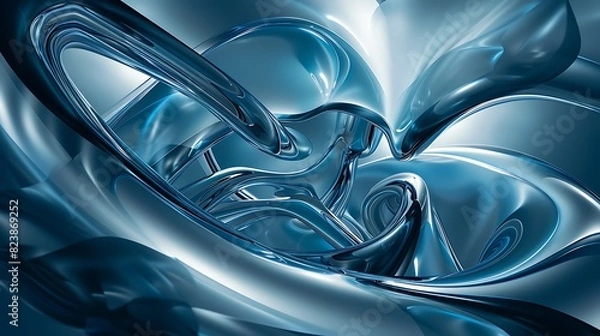 Fototapeta 3D rendering of a blue and silver abstract background with a smooth and glossy surface.