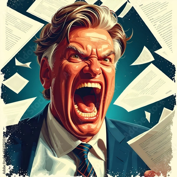 Fototapeta A screaming office worker, angry, fired. Generative AI