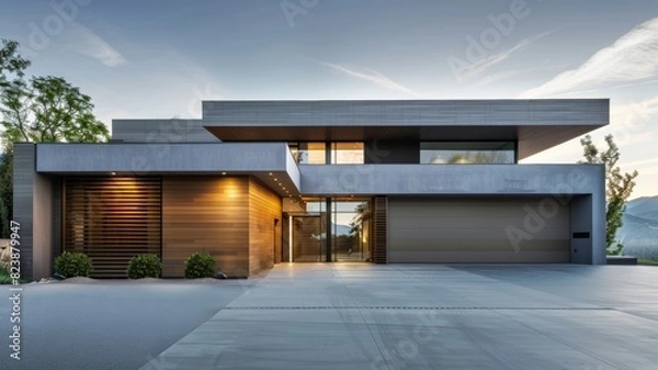 Fototapeta Modern house with empty driveway